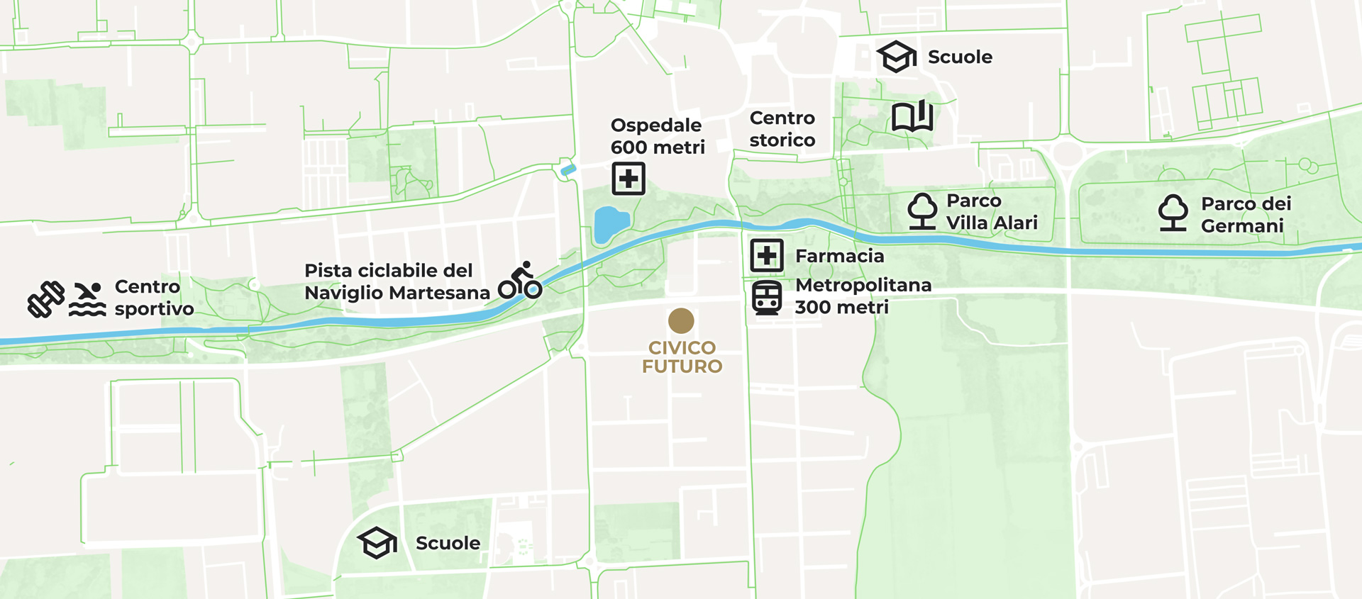 Mappa della posizione di Civico Futuro e dei servizi vicini a Cernusco sul Naviglio